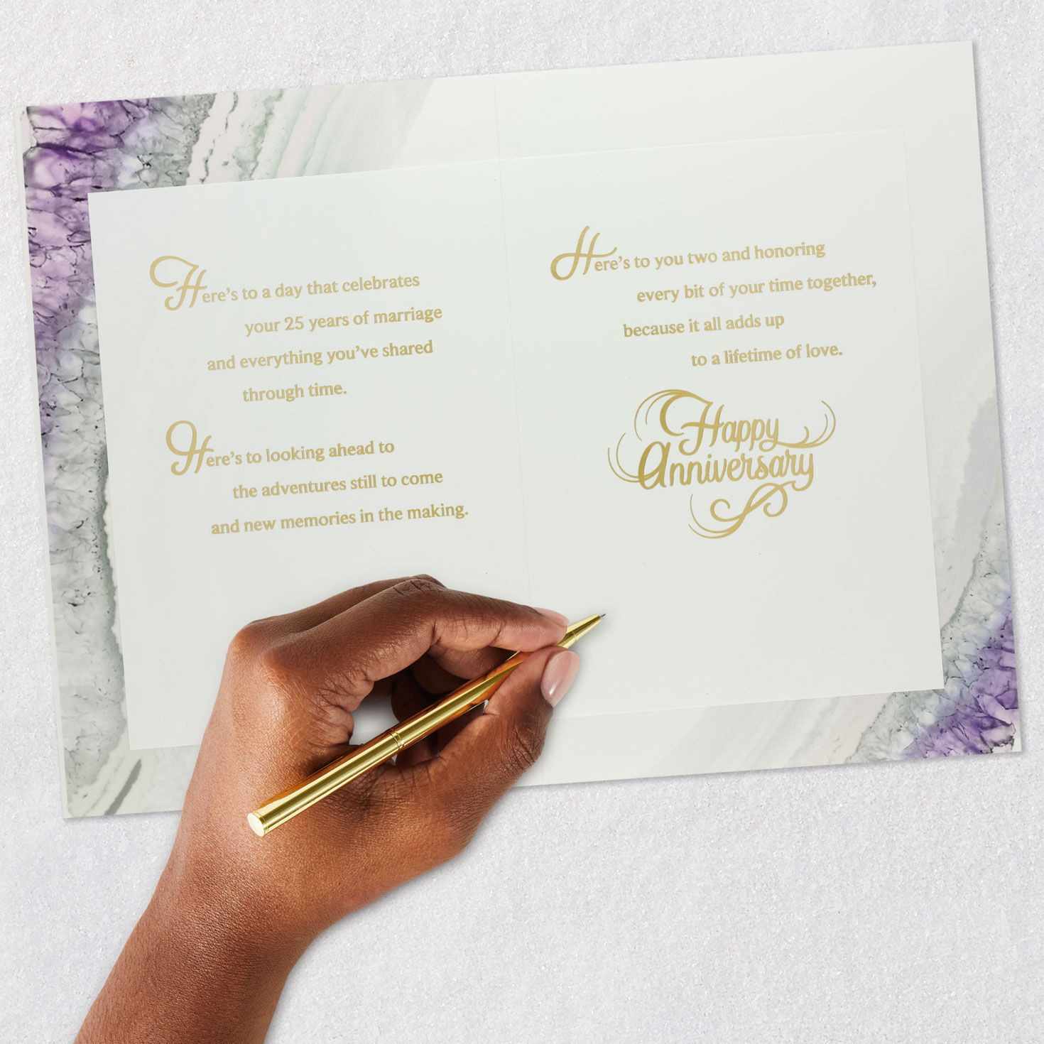 Watercolor Marbled Numerals 25th Anniversary Card Signing card image number 7