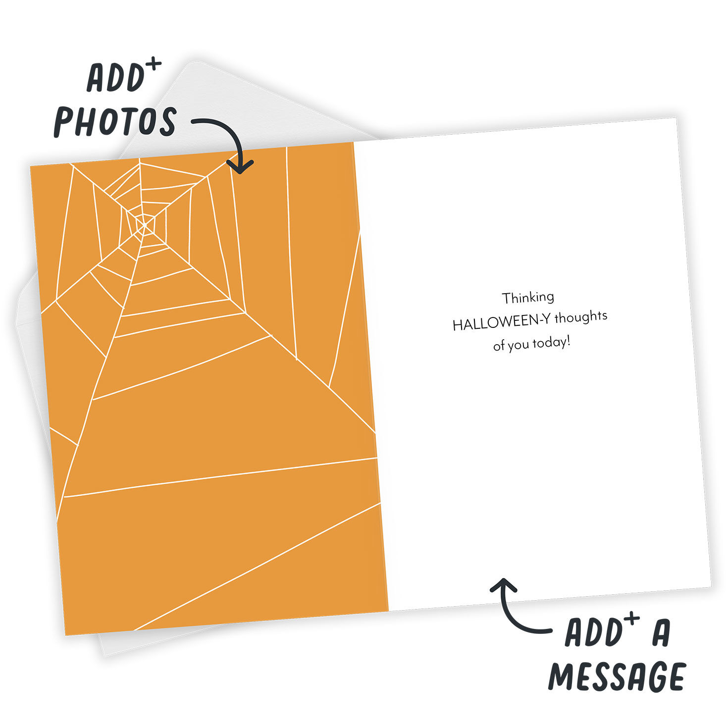 Big Orange Letters Personalized Halloween Card Open Card with Envelope indicating personalization image number 3