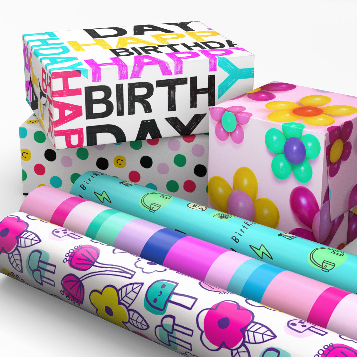 Birthday Whimsy 6-Pack Assorted Wrapping Paper Roll Bundle, 180 sq. ft. total, , large image number 2