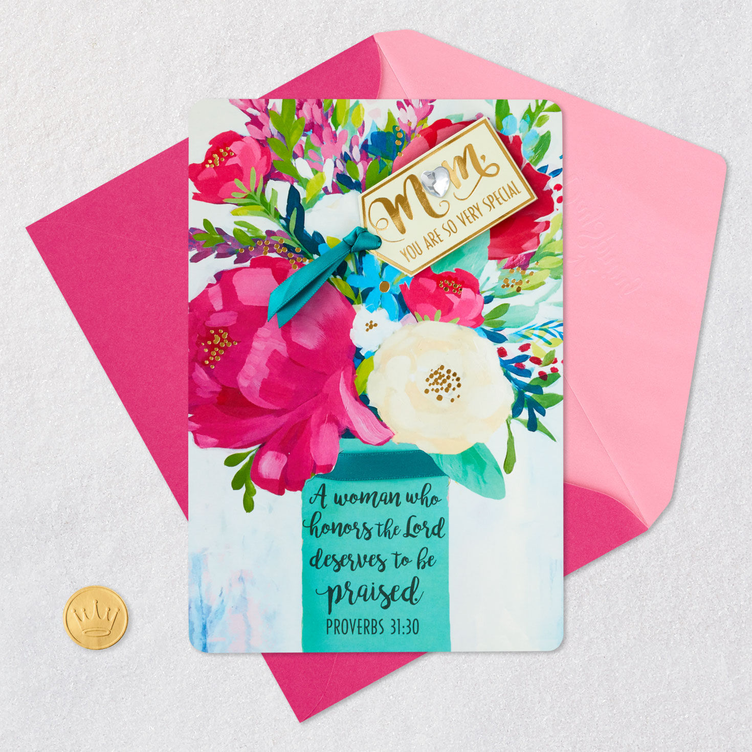 Flowers in Vase Religious Mother's Day Card for Mom Card Front with Envelope and Gold Seal image number 6