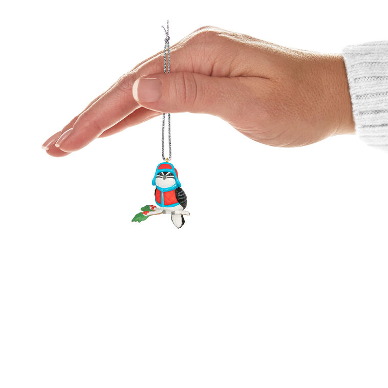 Black White Bird in Coat and Hat Keepsake Ornament hand holding item image number 4
