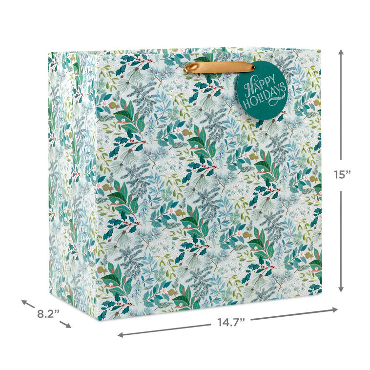 Winter Greenery on Light Sage XL Holiday Gift Bag measurement image number 3