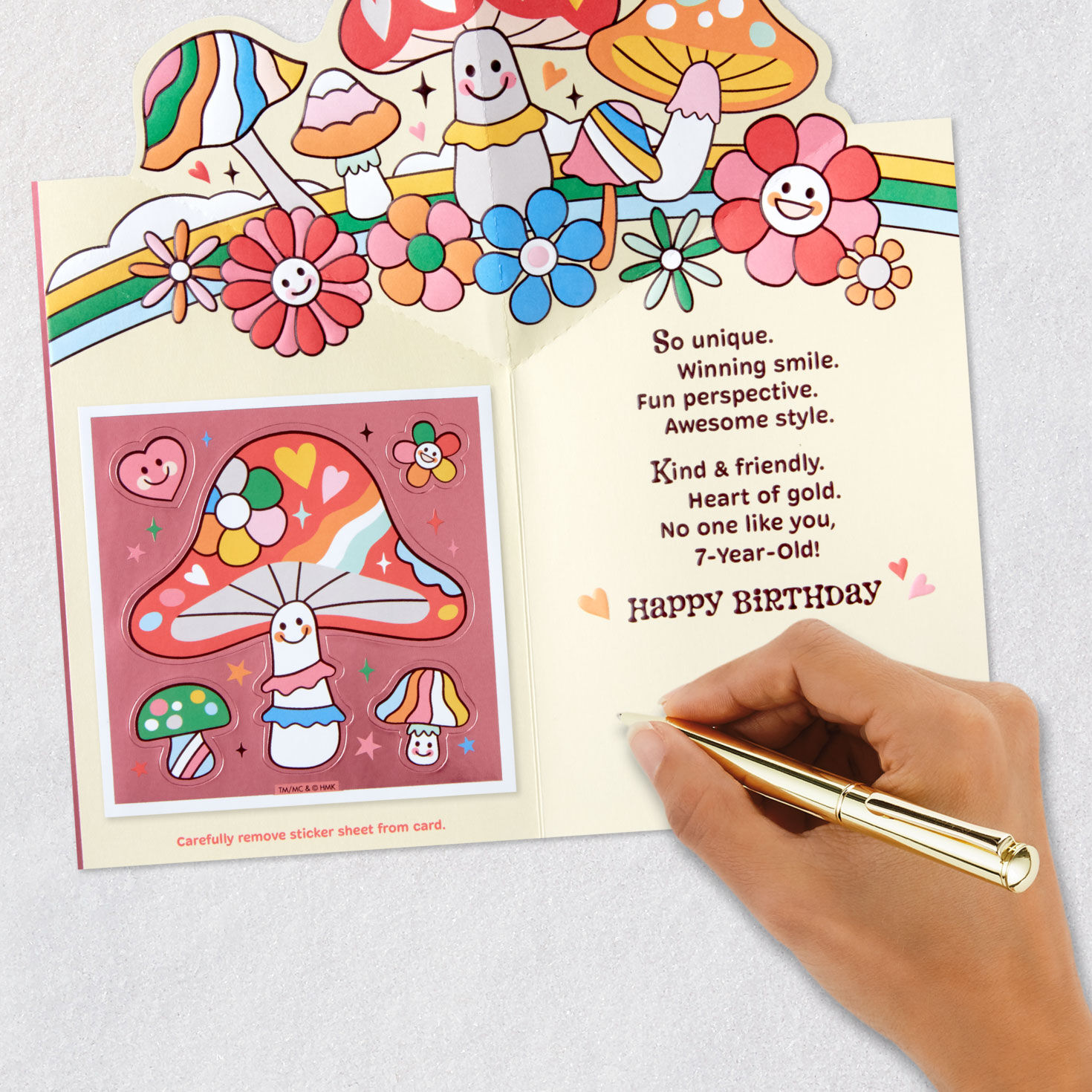 Mushrooms & Flowers Stickers Pop-Up 7th Birthday Card signing card image number 7