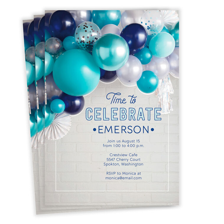 Blue Balloons Time to Celebrate Party Invitation