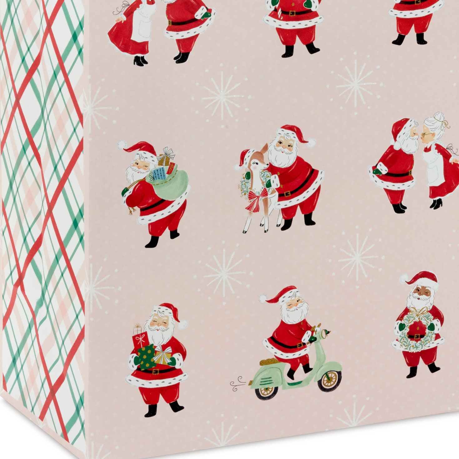 15.5" Vintage Santa Scenes on Pink Extra-Large Christmas Gift Bag for only USD 4.99 | Hallmark