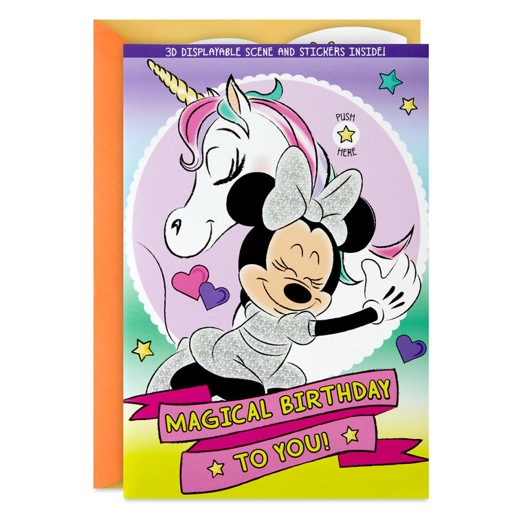 Disney Minnie Mouse and Unicorn Sweet Girl Musical Birthday Card With Stickers and 3D Play Scene