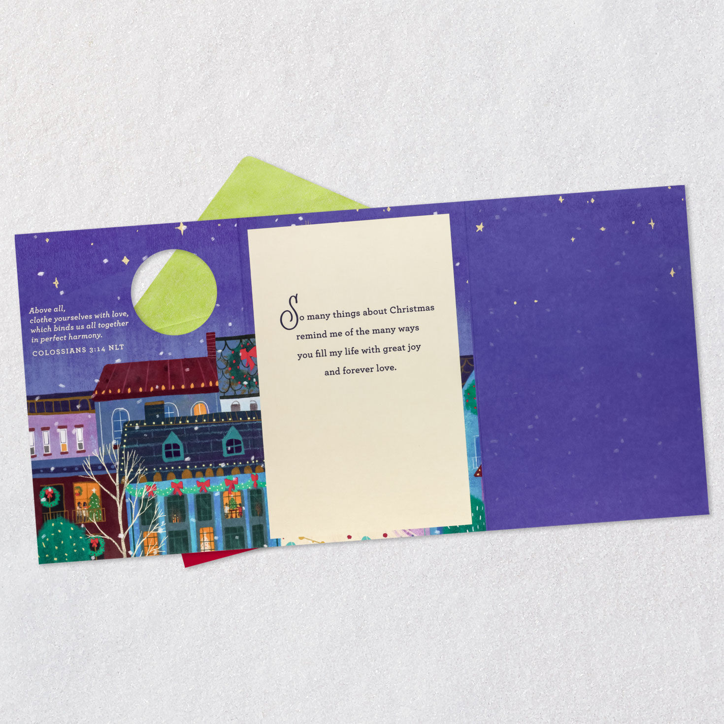 Gold Star Pine Love Religious Christmas Card Open card with envelope image number 5