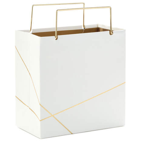 White With Gold Small Square Gift Bag, 5.5", , large