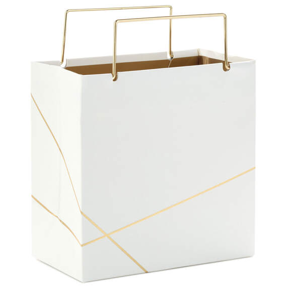 White With Gold Small Square Gift Bag, 5.5", , large image number 1