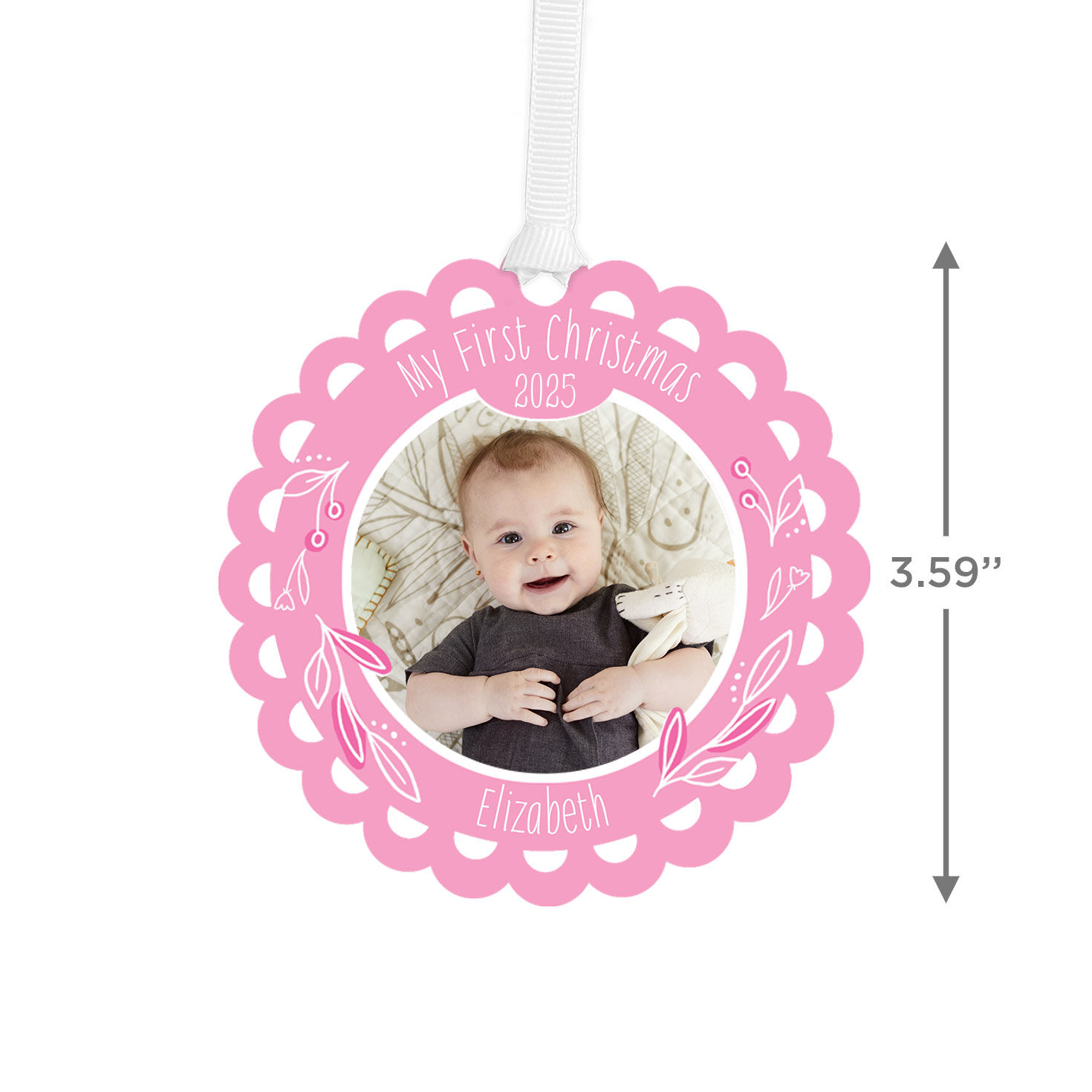 Baby's First Personalized Round Christmas Ornament measurement image number 3