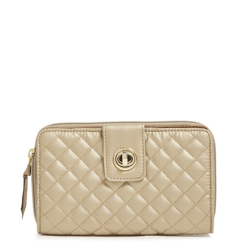 Vera Bradley RFID Turnlock Wallet in Champagne Gold Pearl, 