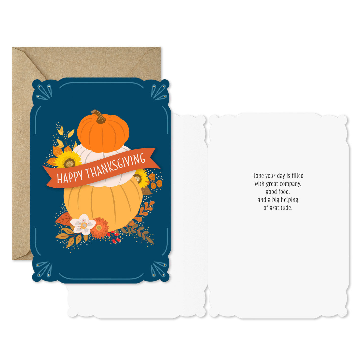 Pumpkins and Leaves Thanksgiving Card Pack Card Front with Sentiment image number 2