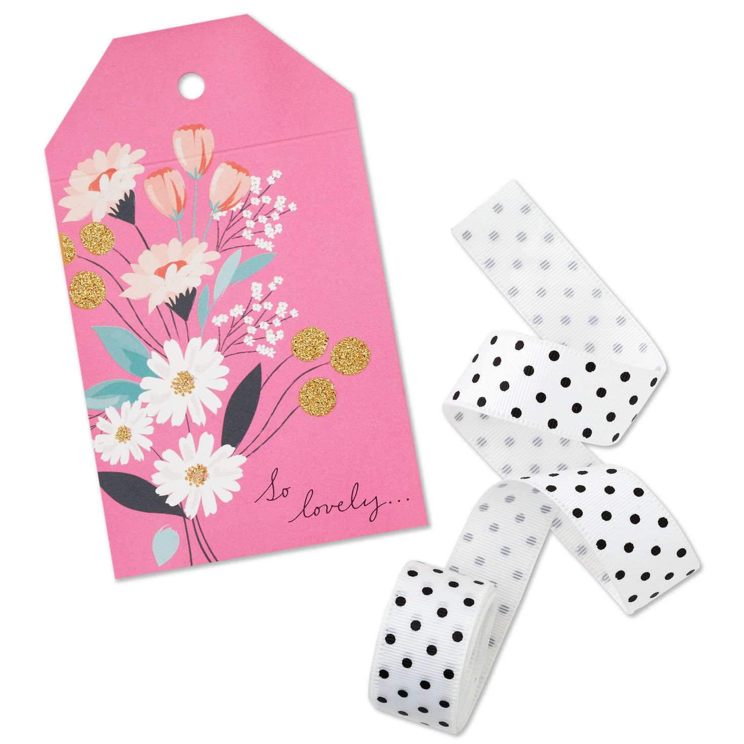 Pink Floral Large Gift Tag and Ribbon Set