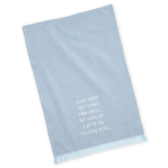 Mom Delivers Blue Fringed Tea Towel, 18x26, , large image number 2