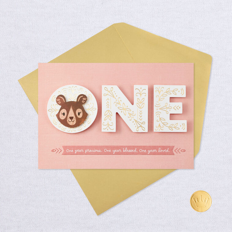 Cute Bear Blessed and Loved First Birthday Card, , large image number 6