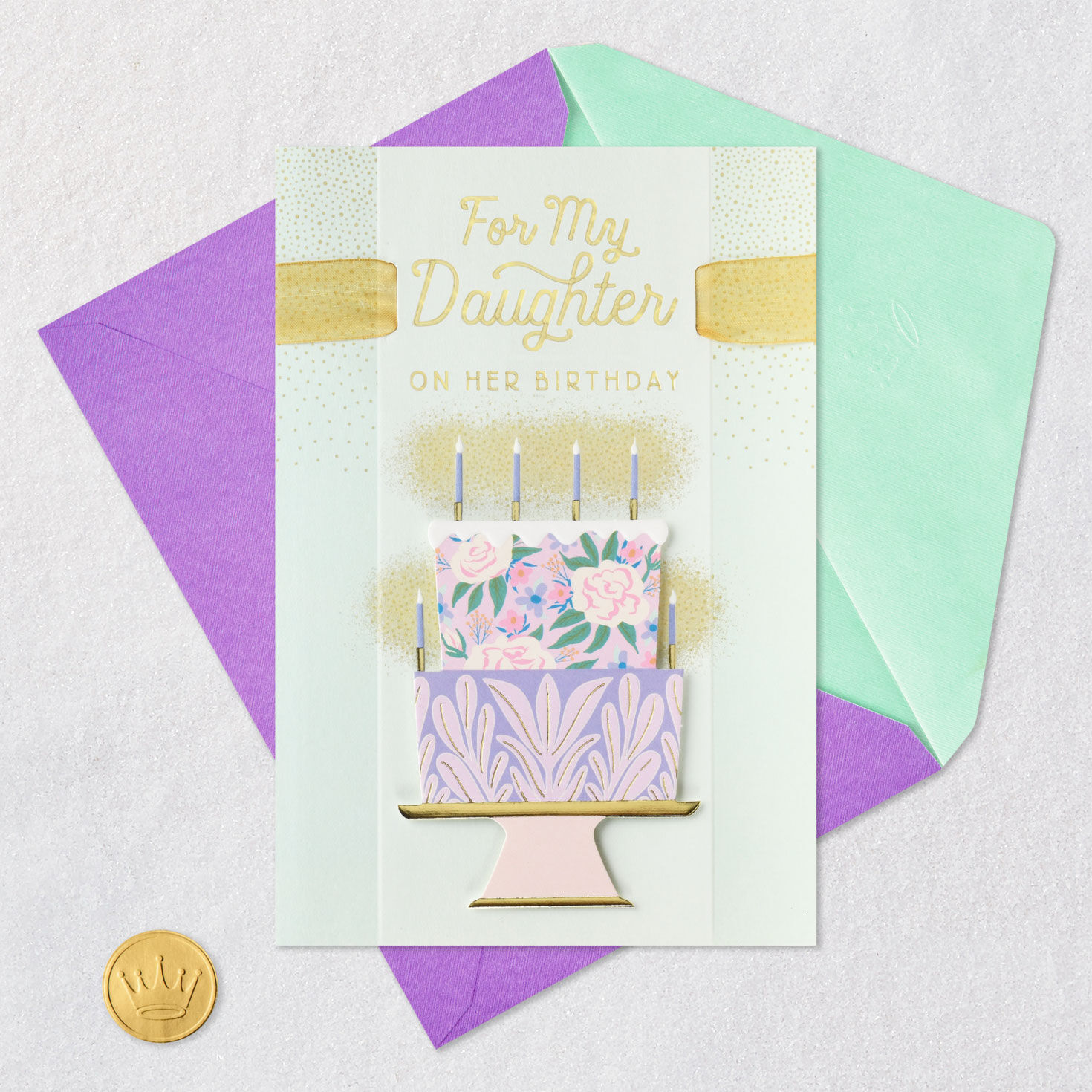 Floral Cake Daughter Birthday Card Card Front with Envelope and Gold Seal image number 7