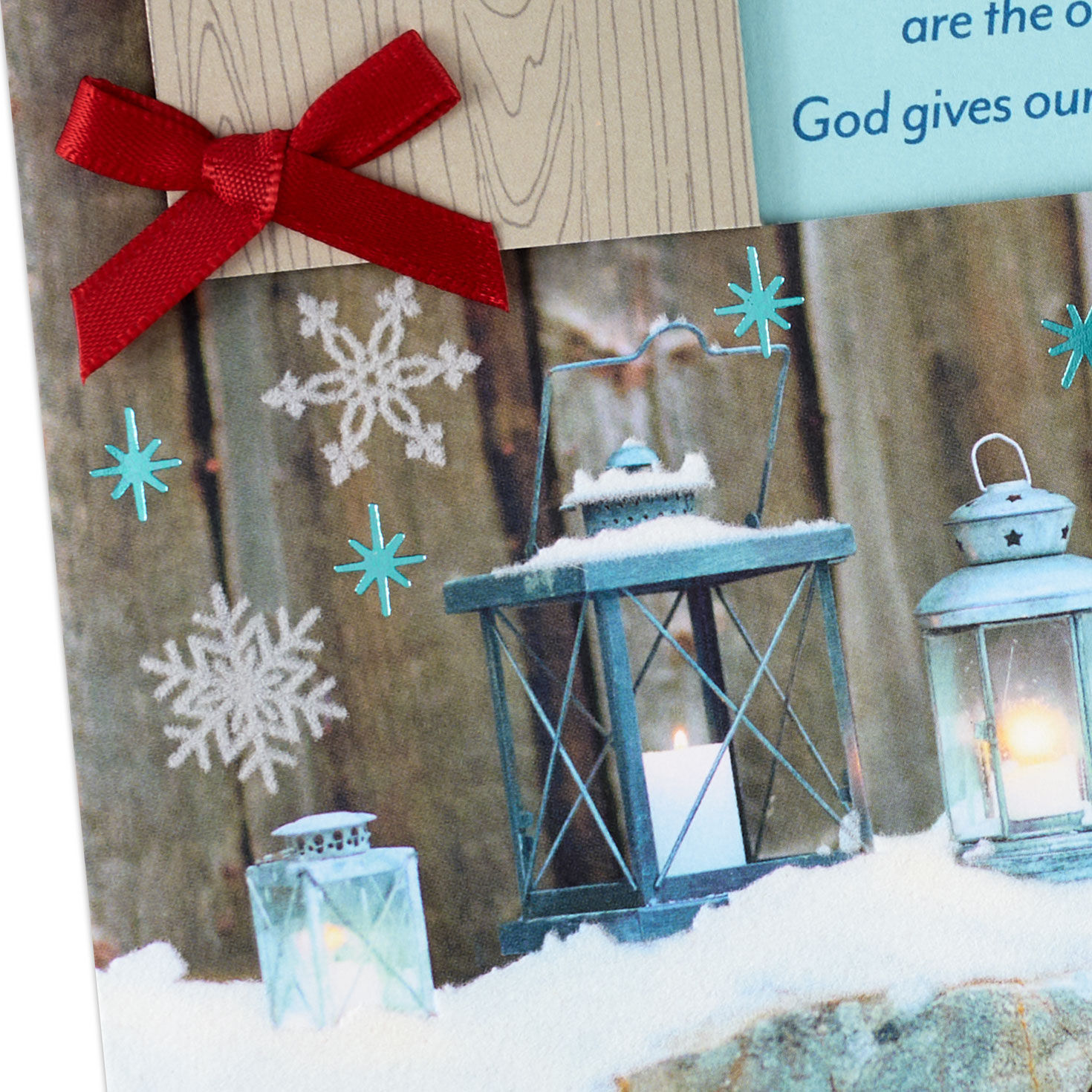 Snowy Barn Religious Christmas Card for Son Card Front Detail image number 5