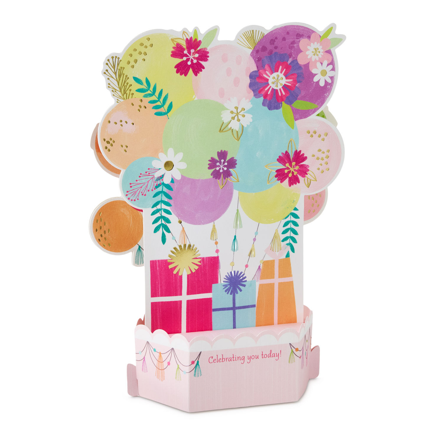 Pink, Peach, Light Blue Balloons Pop-Up Card back image number 2