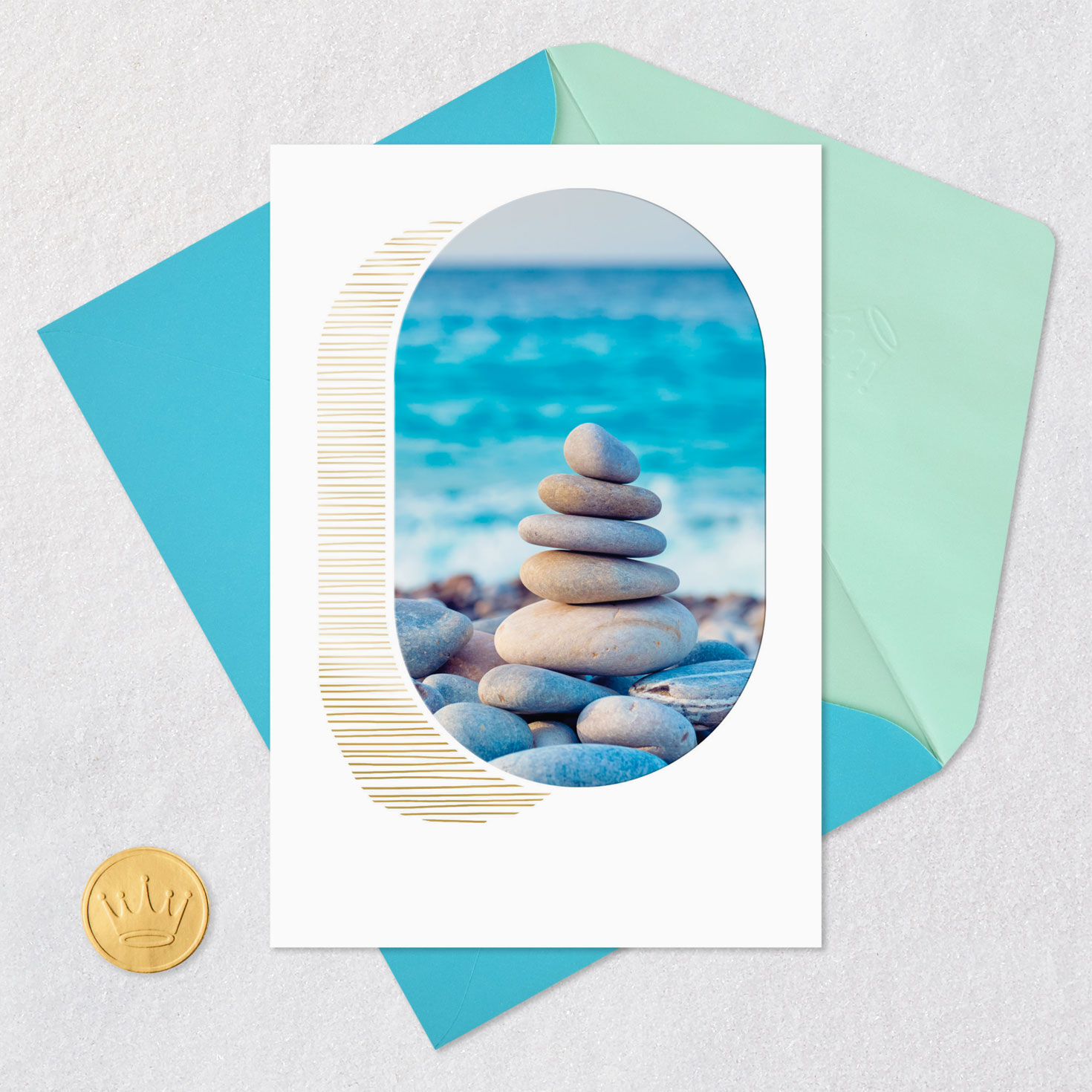 Stacked Stones on the Beach Blank Card Card Front with Envelope and Gold Seal image number 4
