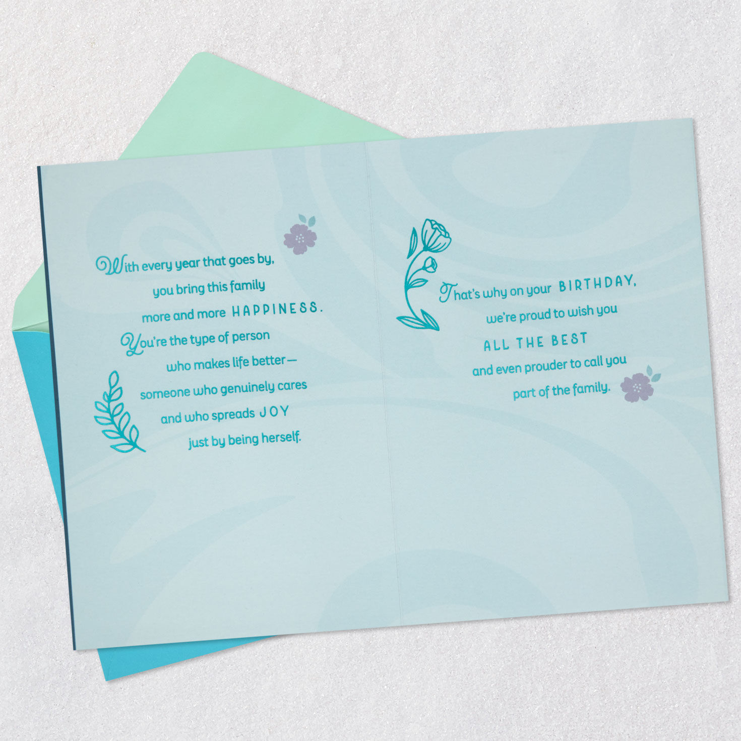 Butterfly and Flowers Daughter-in-Law Birthday Card Open card with envelope image number 4