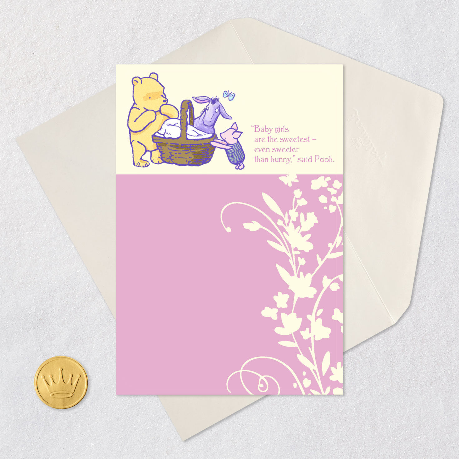 Disney Winnie the Pooh, Piglet and Eeyore New Baby Girl Card for only USD 2.99 | Hallmark