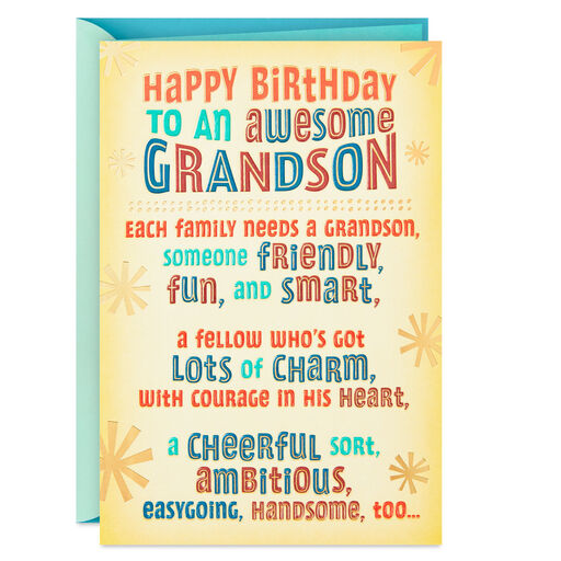 Smart and Charming Funny Birthday Card for Grandson, 