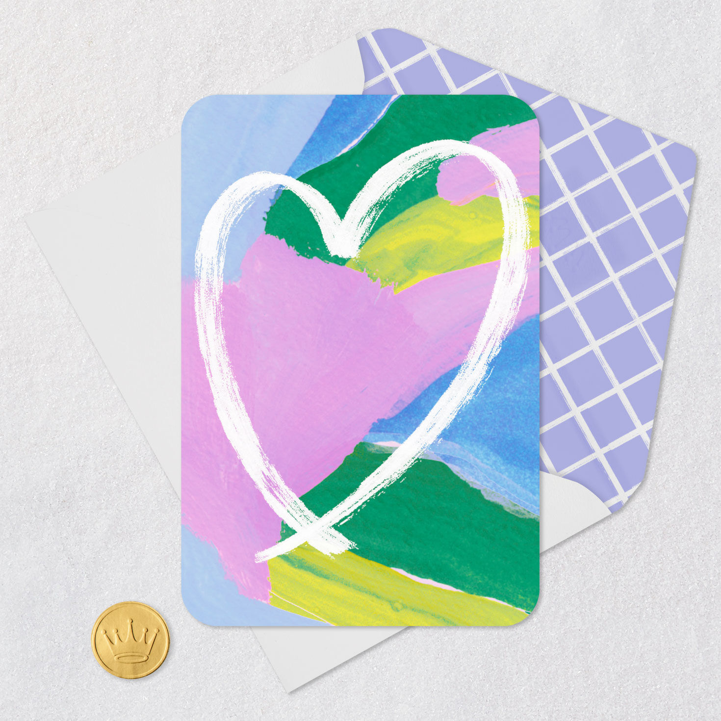 White Heart on Colorful Abstract Background Blank Card Card Front with Envelope and Gold Seal image number 4