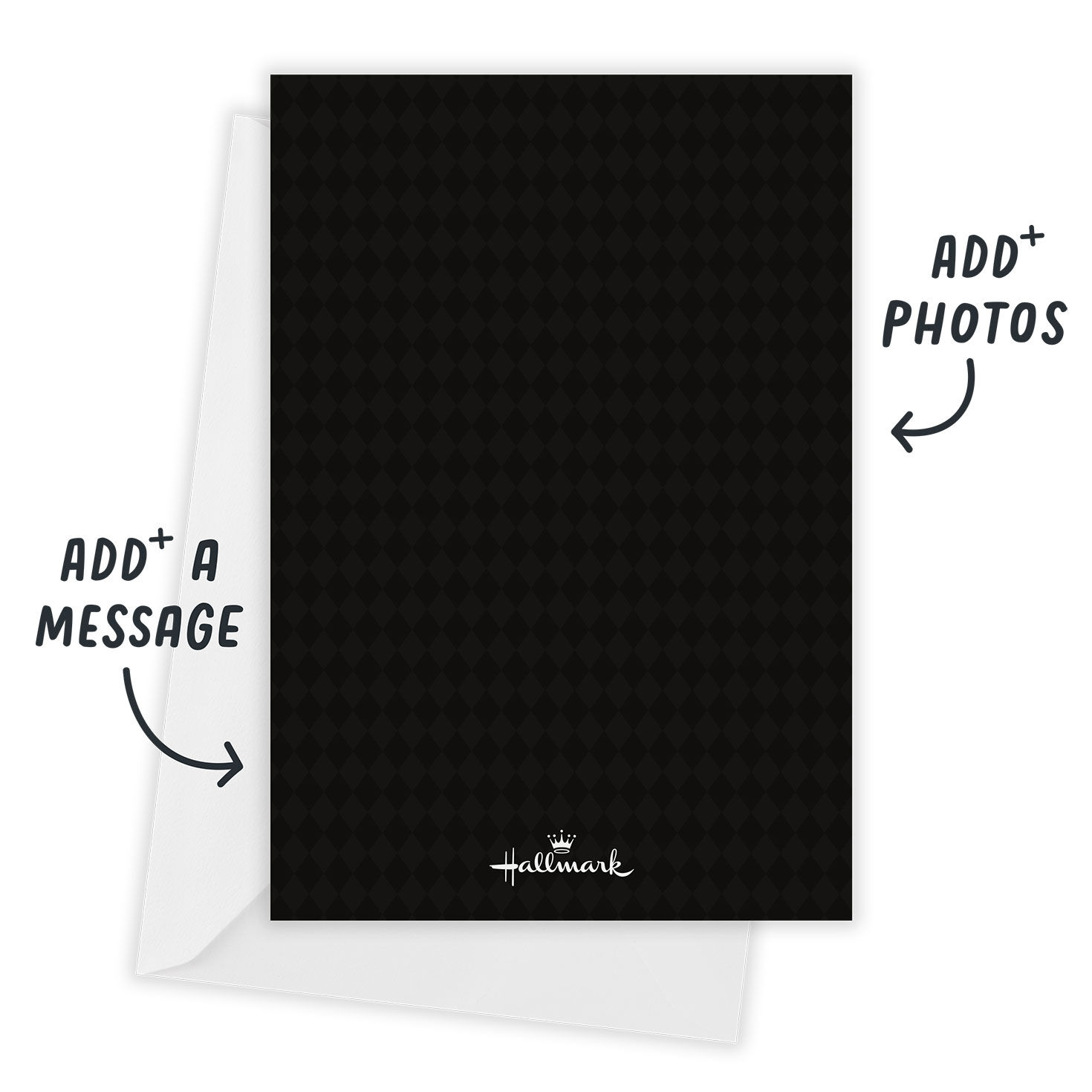 Black White Diamonds Personalized Wedding Invitation Card back with Envelope indicating personalization image number 3