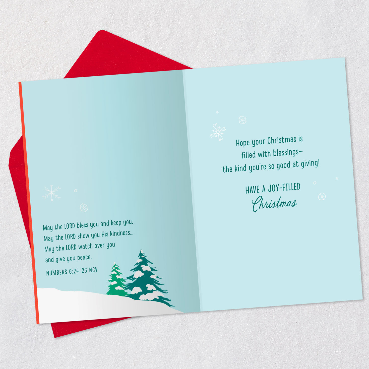 Snowman and Cardinal Religious Christmas Card Open card with envelope image number 4