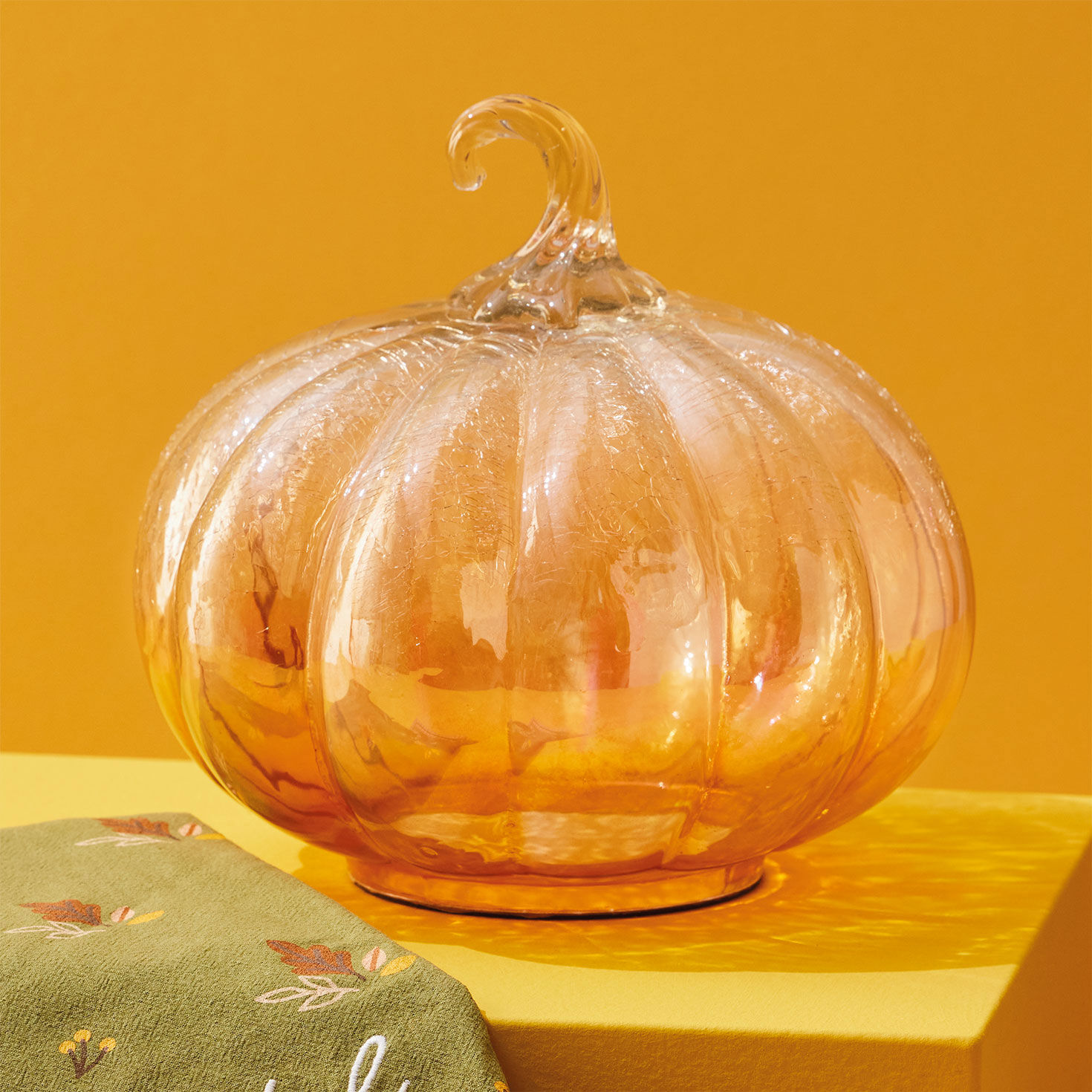 Glass Pumpkin Tabletop Decoration, 7.5"