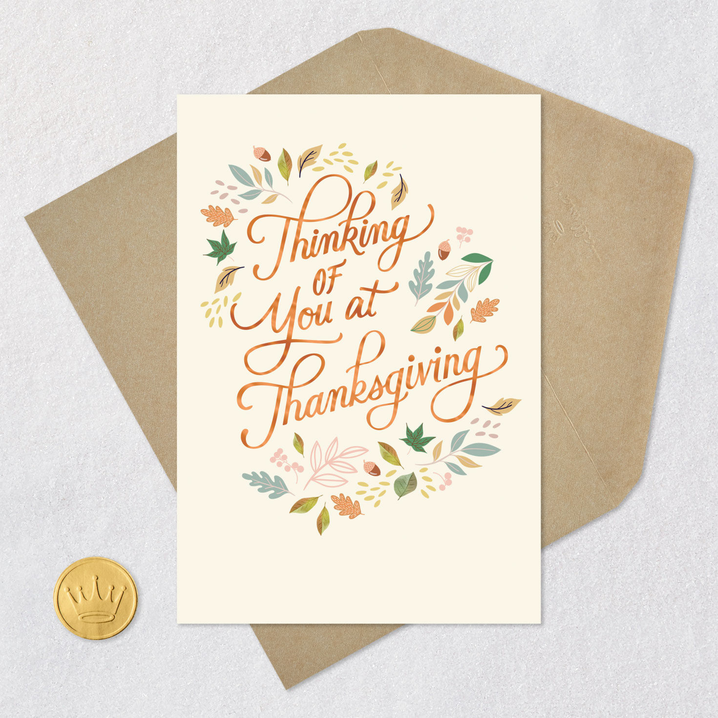 Fall Botanical Border Thanksgiving Card Card Front with Envelope and Gold Seal image number 5