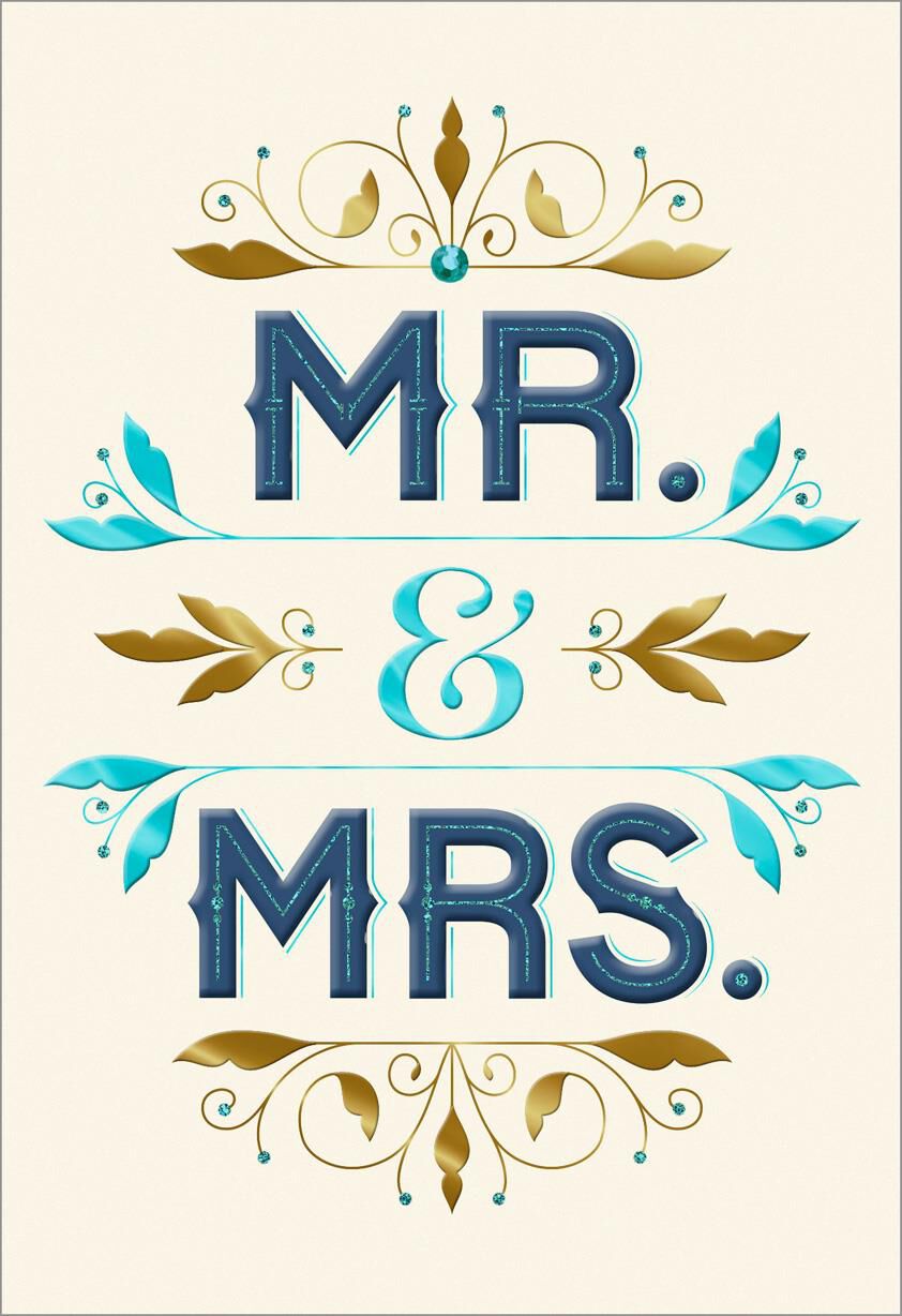 Blue and Gold Mr. & Mrs. Wedding Card