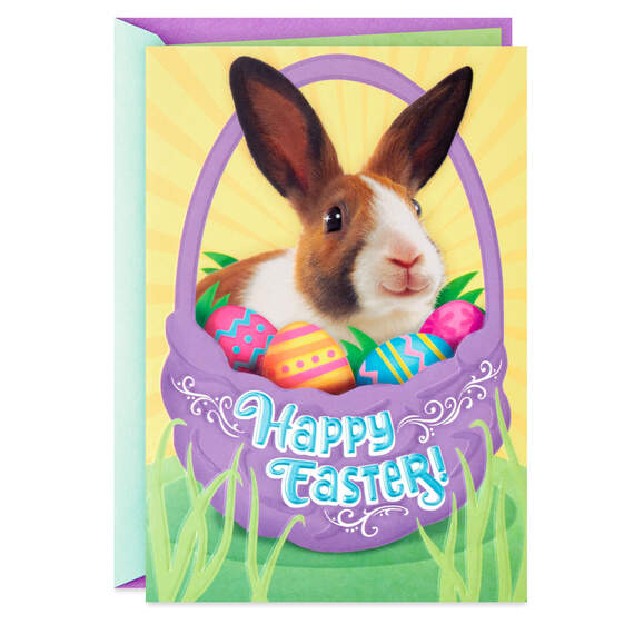 Bunny and Eggs in Basket Easter Card, , large image number 1