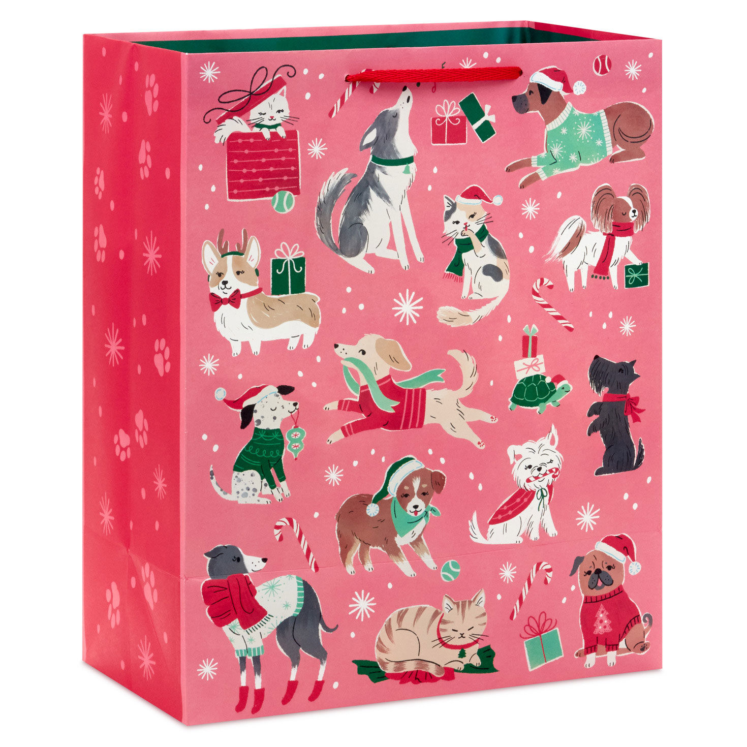13" Retro Dogs and Cats on Pink Large Christmas Gift Bag for only USD 4.49 | Hallmark