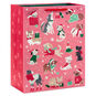 Retro Dogs and Cats on Pink Large Christmas Gift Bag Back image number 6