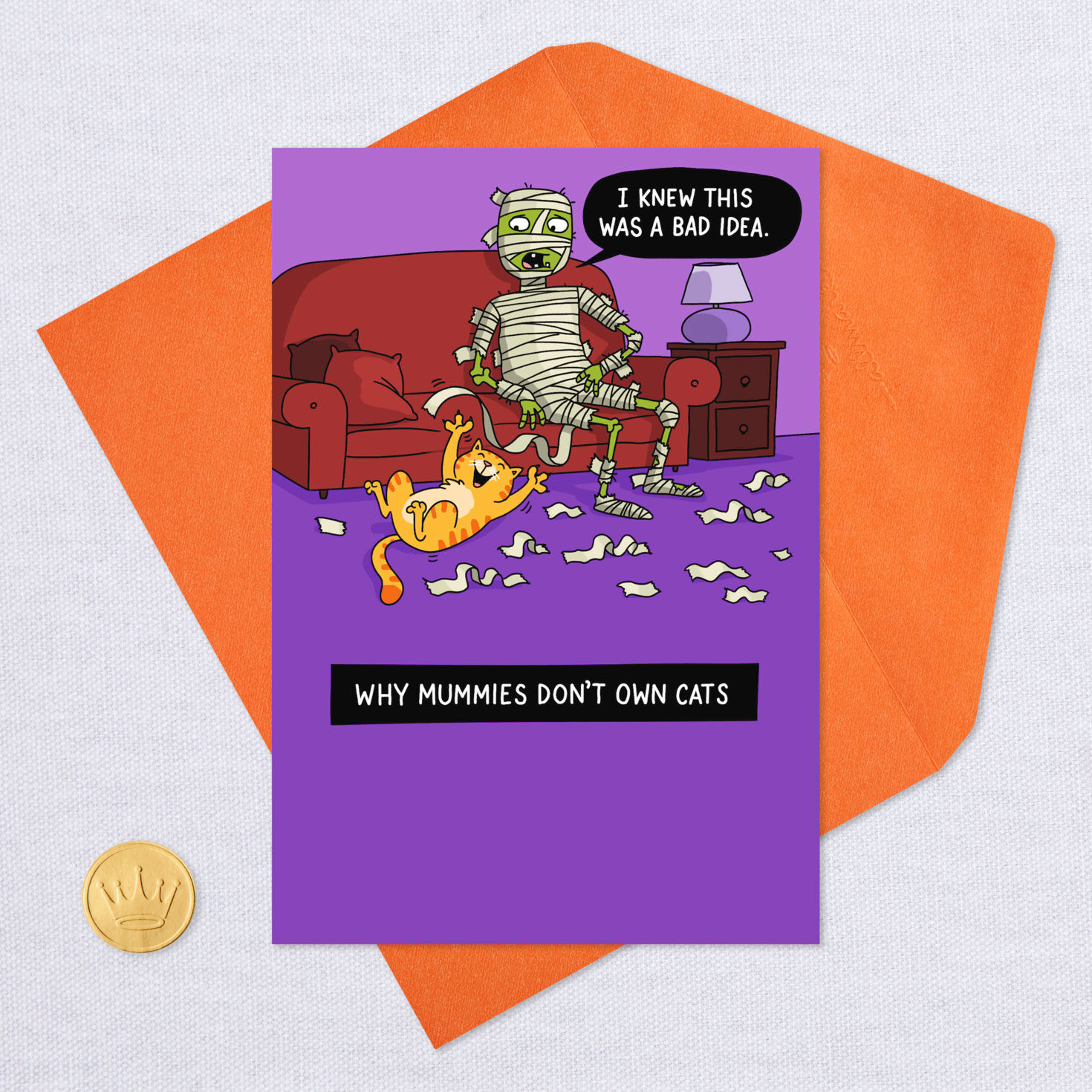 Why Mummies Don't Own Cats Funny Halloween Card, , large image number 5