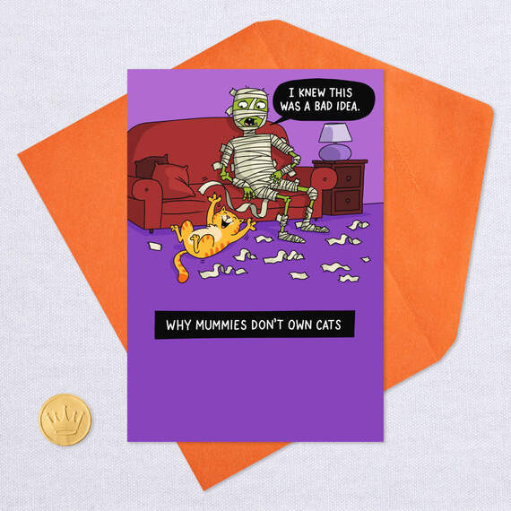Why Mummies Don't Own Cats Funny Halloween Card, , large image number 5