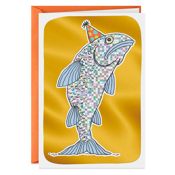 Cod Fish Wearing a Party Hat Funny Birthday Card, , large image number 1