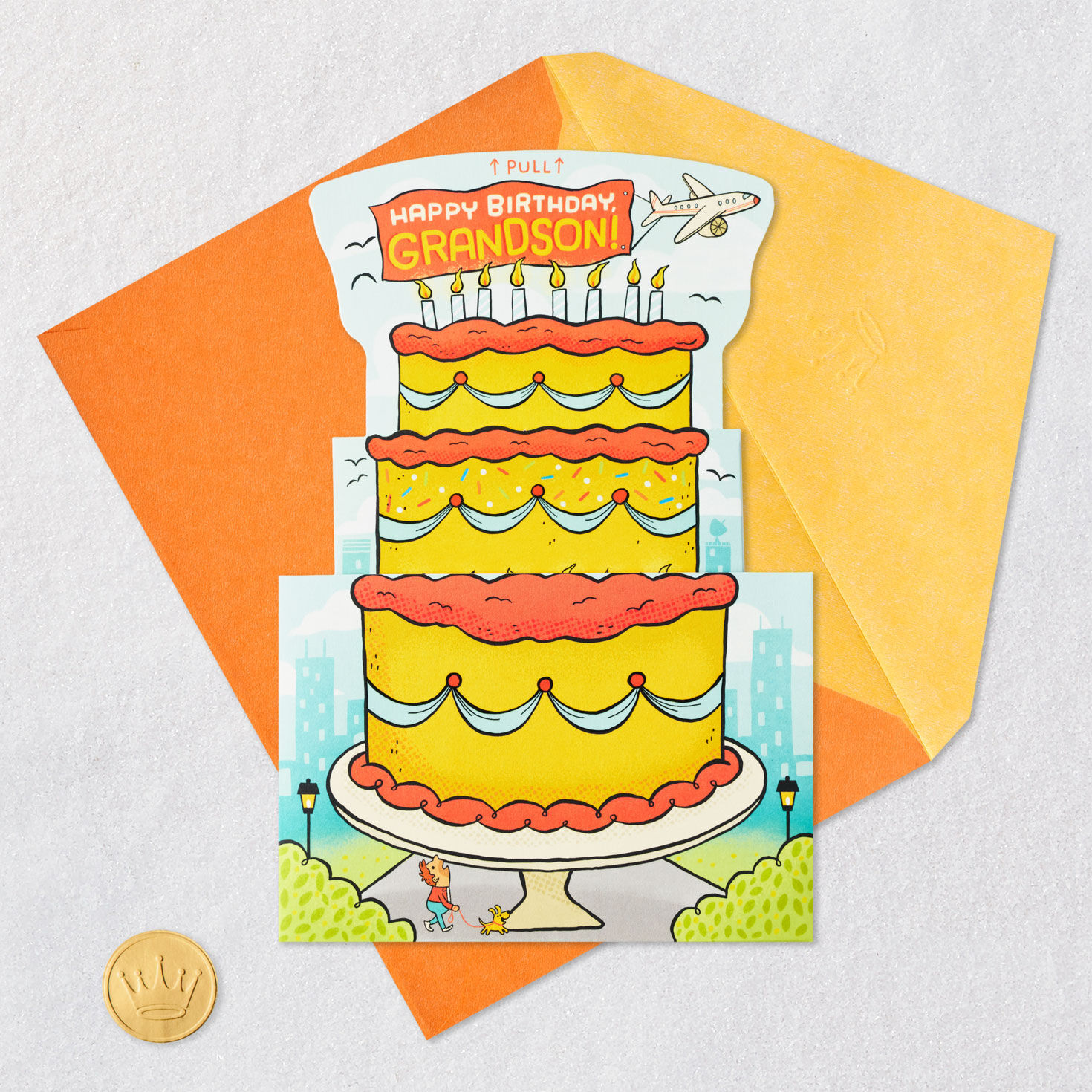 Layer Cake Pop-Up Birthday Card for Grandson Card Front with Envelope and Gold Seal image number 5