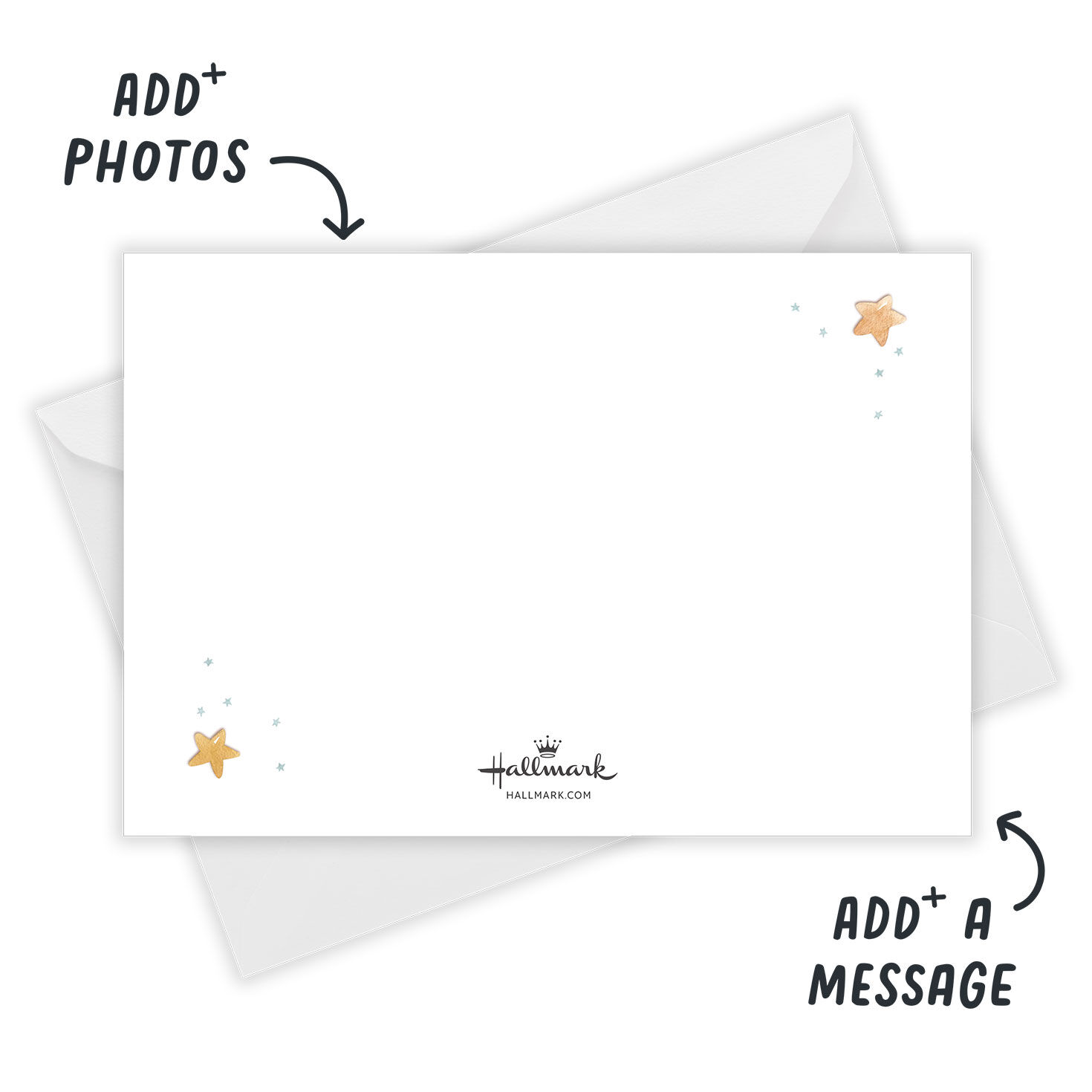 Baby and Icons Personalized Baby Announcement Card back with Envelope indicating personalization image number 3