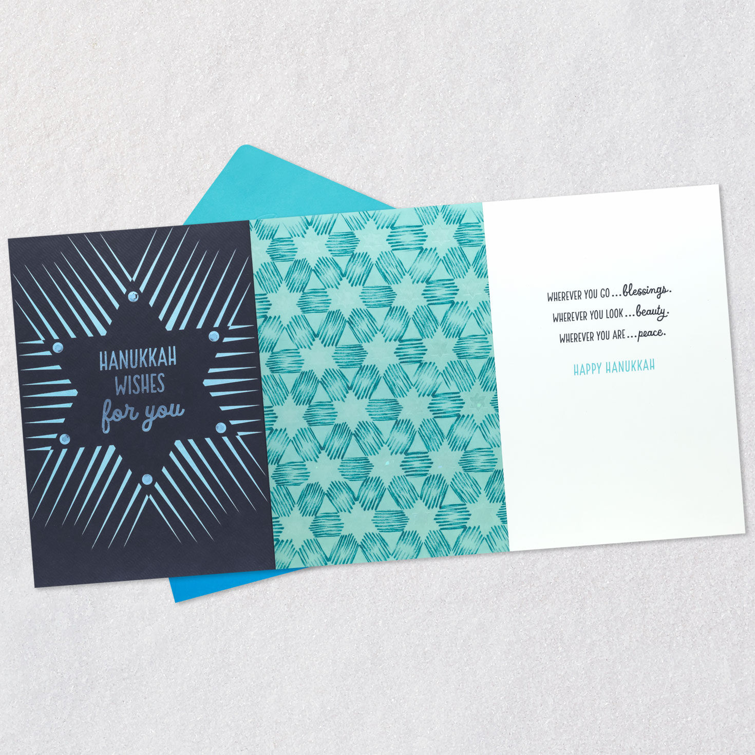 Blue Starburst Hanukkah Card Open card with envelope image number 4