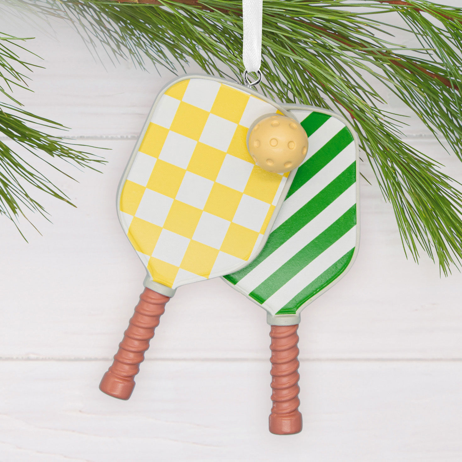 Pickleball Paddles Christmas Ornament hanging on tree image number 2