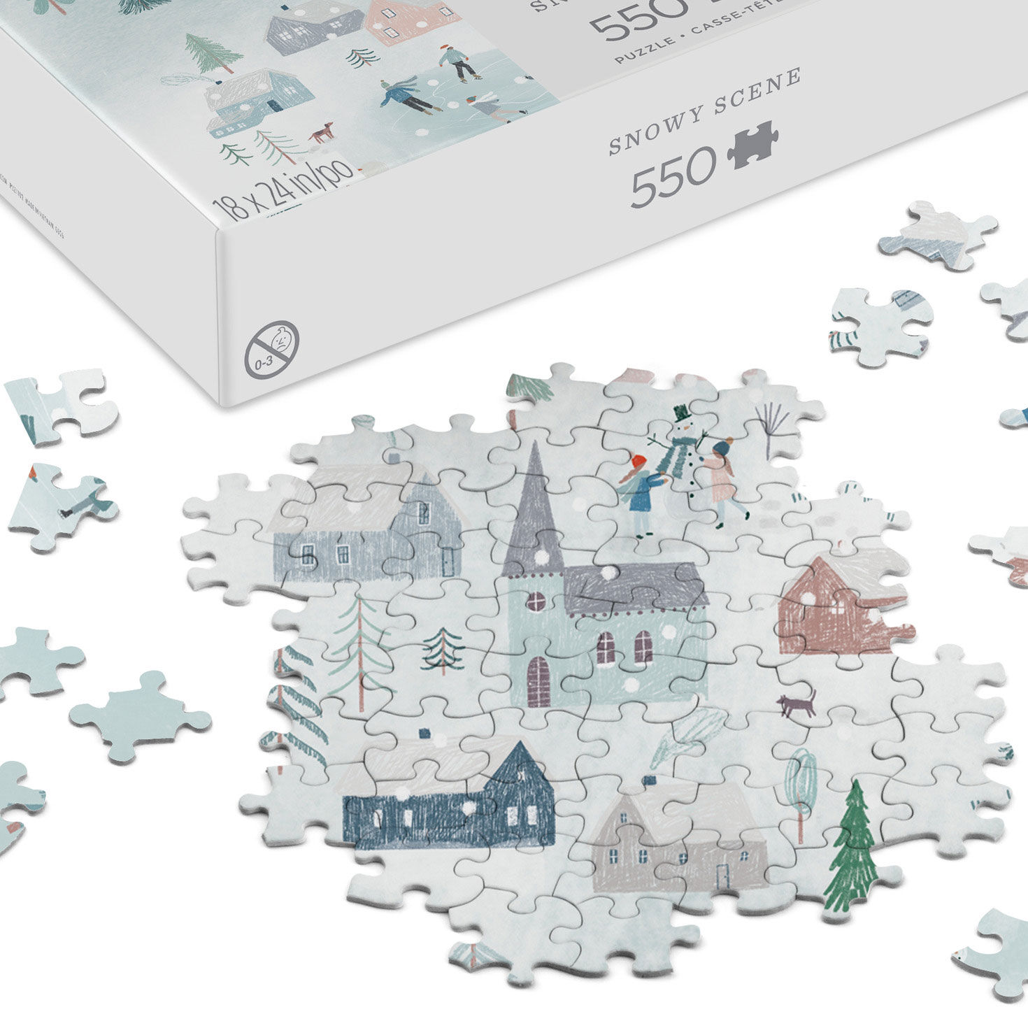 Illustrated Snowy Landscape Jigsaw Puzzle upclose view image number 3