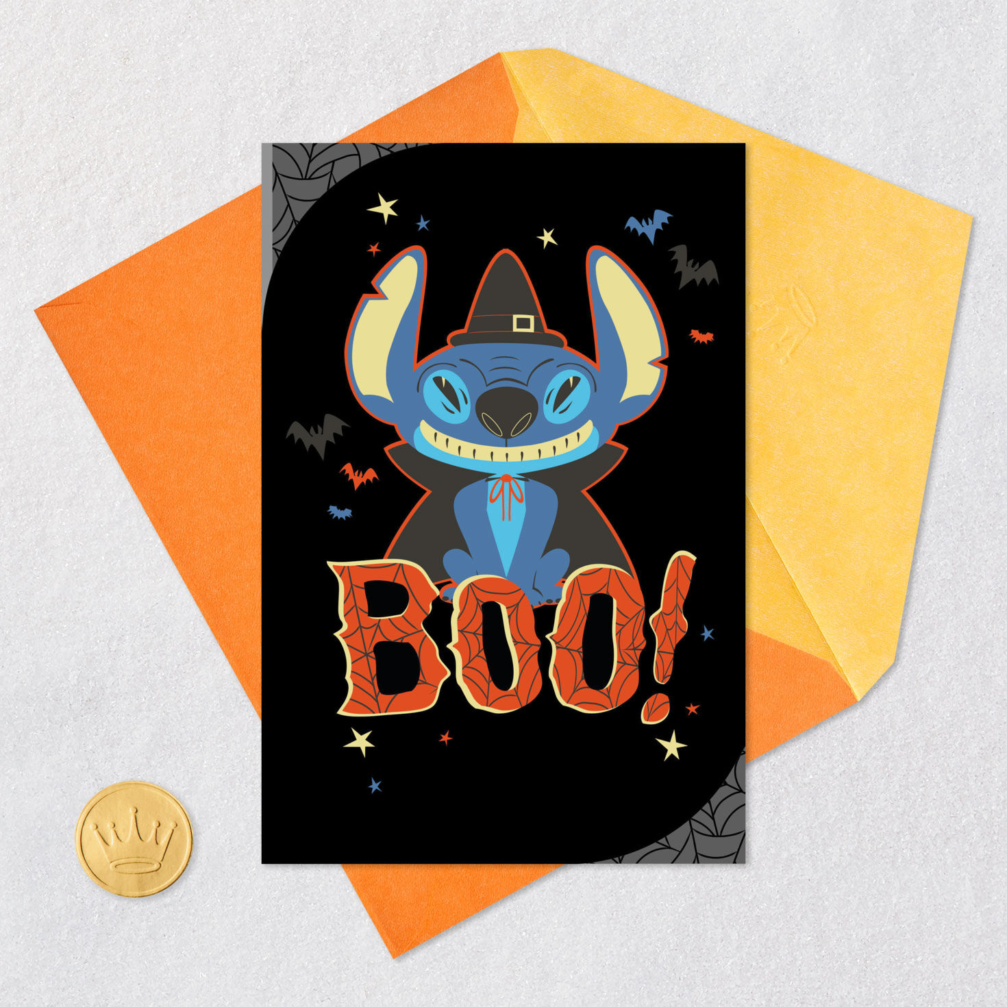 Stitch in Witch Costume Halloween Card for Kid Card Front with Envelope and Gold Seal image number 5