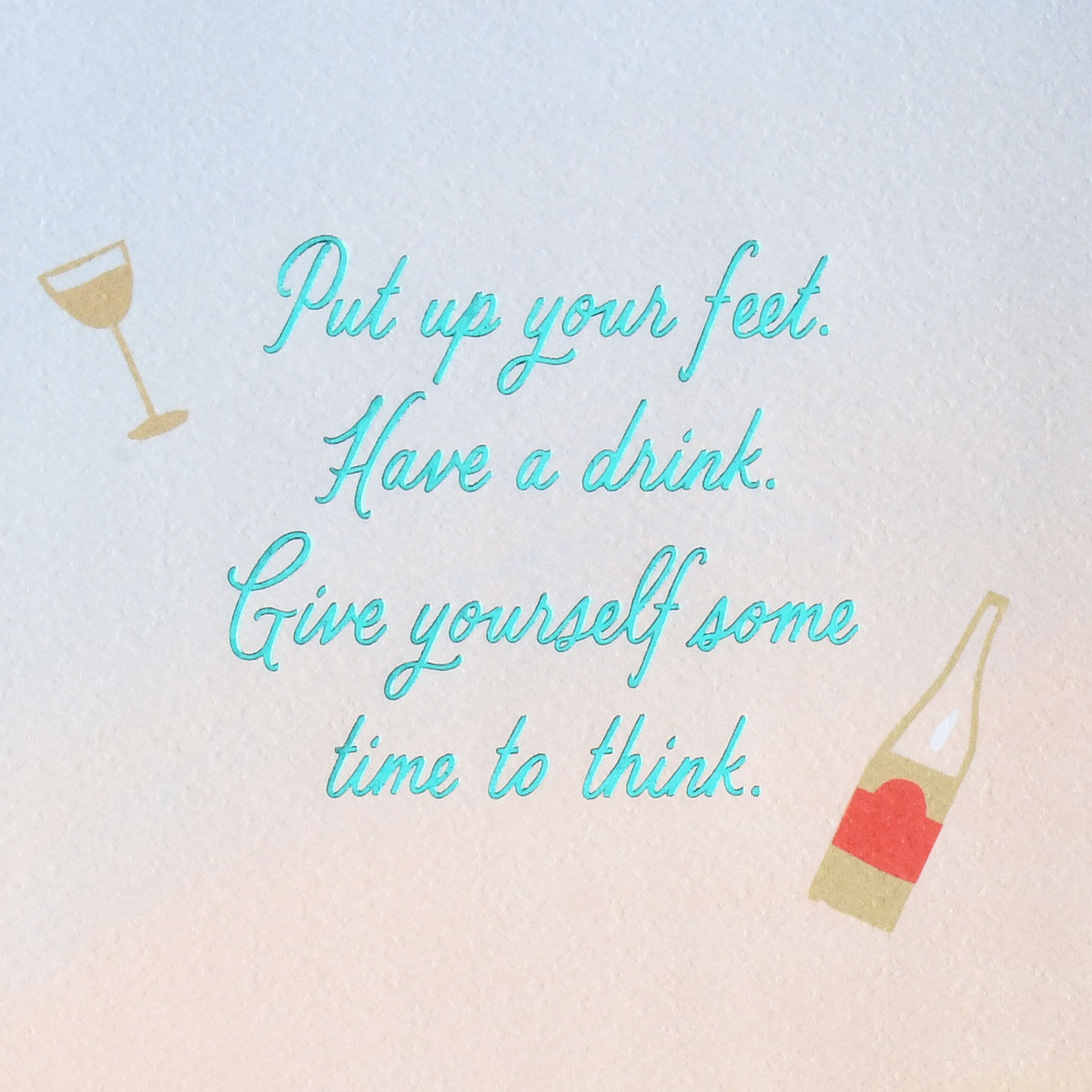 Hallmark birthday greeting card for friend features a calming tableau of a tub full of bubbles in a room with tropical plants, a table with champagne and a white cat resting on the floor. Sentiment image number 2