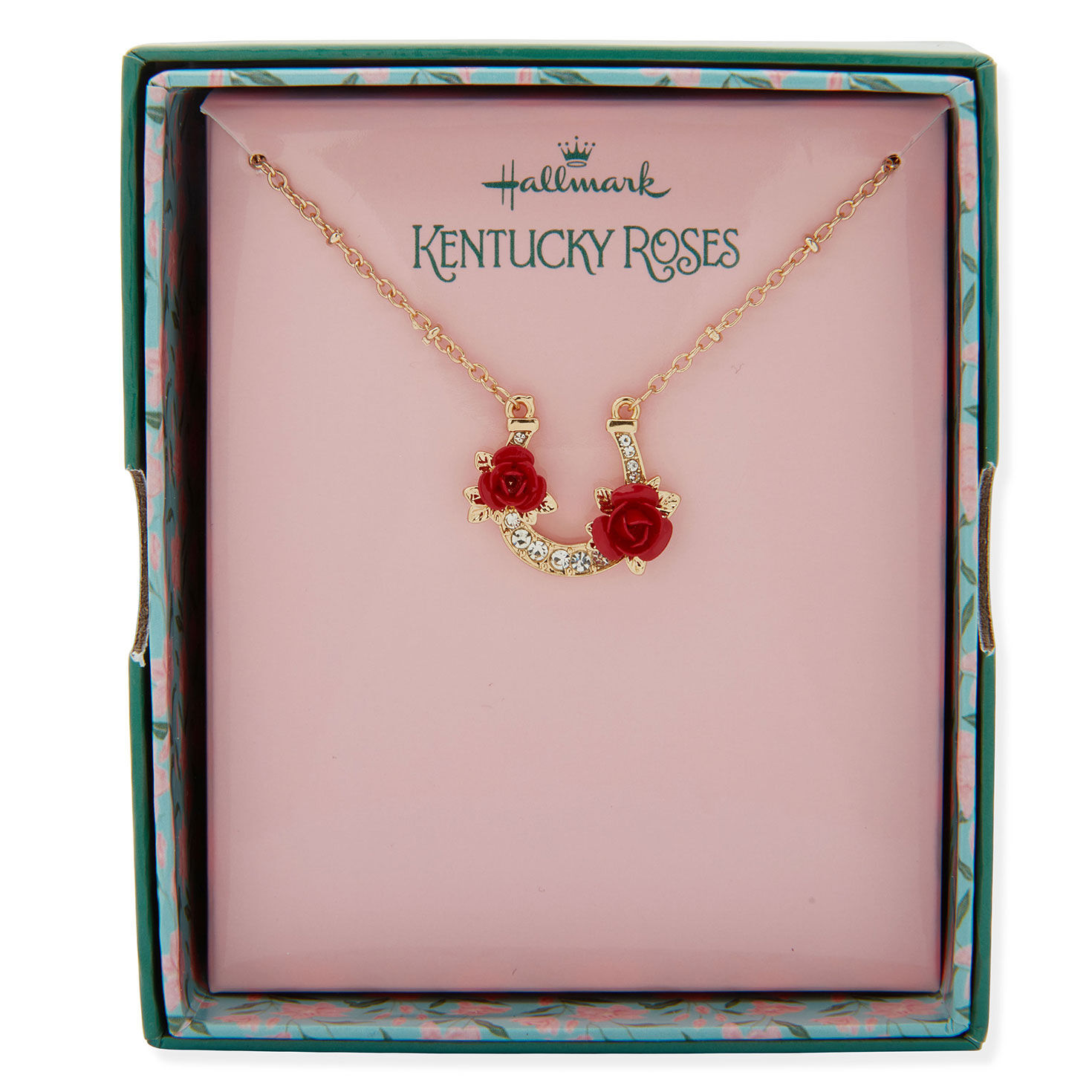 Gold Metal Necklace With Horseshoe and Flower Pendant open package image number 3