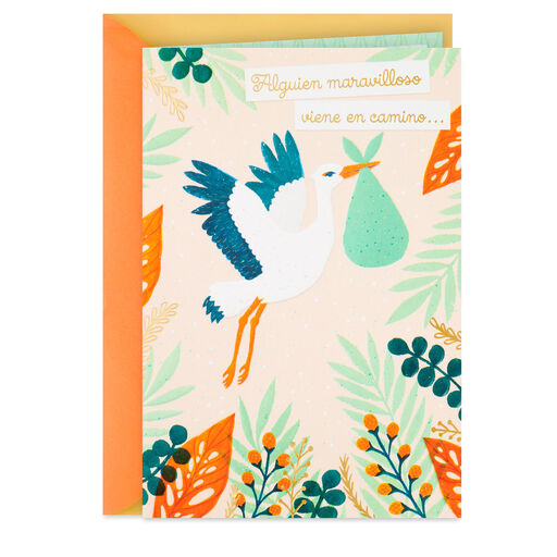 Stork With Bundle Spanish-Language Baby Shower Card, 