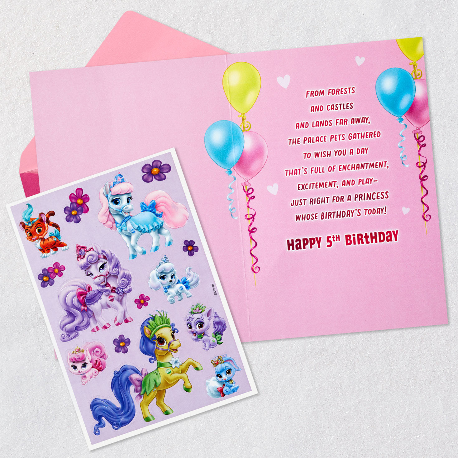 Disney Princess Pets Stickers 5th Birthday Card for Her Open card with envelope image number 4