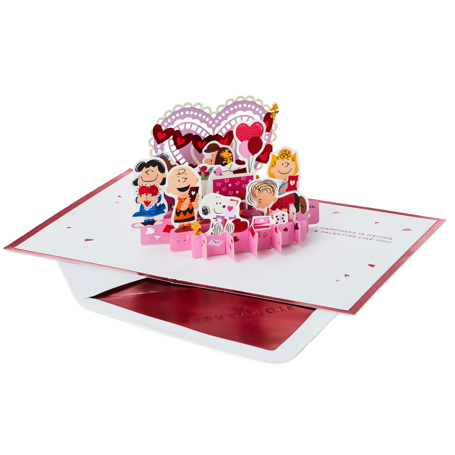 Snoopy and Peanuts Gang 3D Pop-Up Valentine's Day Card Open card with envelope image number 2