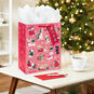 Retro Dogs and Cats on Pink Large Christmas Gift Bag In Use image number 2